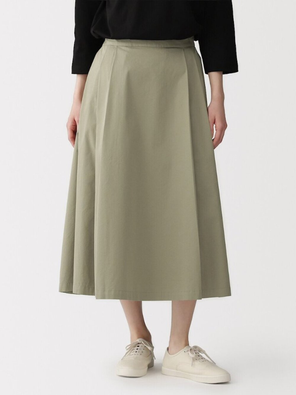 MUJI Twill Weave Darted Flare Skirt in Beige | Size Small